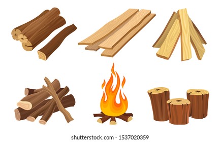 Set of Wood Logs for Forestry and Lumber Industry Vector Illustrated Set