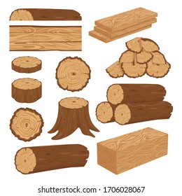 Set of wood logs for forestry and lumber industry.  Tree lumber, trunk. Vector pictures set in cartoon style. Wooden trunk