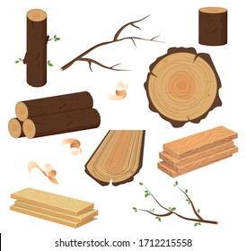 Set of wood logs. Vector illustration of Chopped Firewood and Natural Timber.