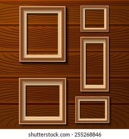 Set of wood photo frames isolated on wood texture background