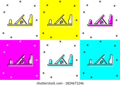 Set Wood plane tool for woodworker hand crafted icon isolated on color background. Jointer plane.  Vector Illustration