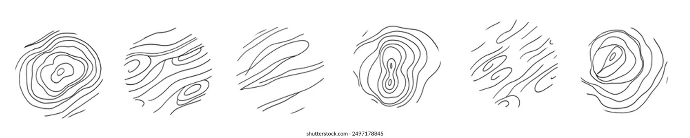 Conjunto de anillo de madera o topografía textura circular en estilo de línea doodle