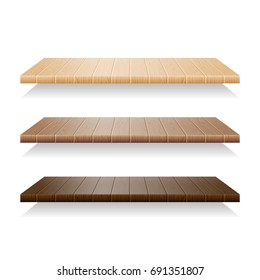 Set of wood shelves on white background