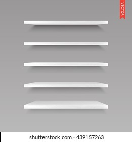 Set of Wood Shelves Vector Isolated on the Wall Background