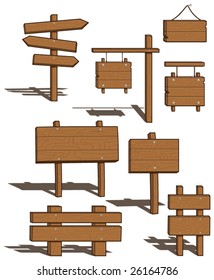 Set of Wood Signs - shadows on separate layer for easy removal - vector illustrations