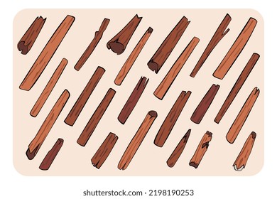 Set of wood video game props. Flat cartoon vector bundle with outline.