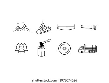 set of woodcutter linear icons vector