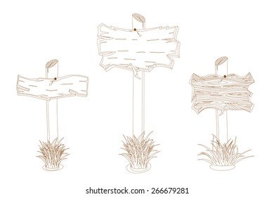 Set of Wooden arrow and signboard. Vector illustration