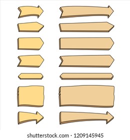 Set of wooden arrows on a white background