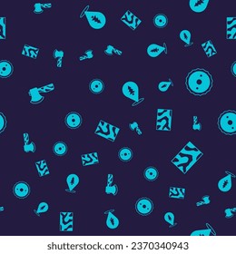Set Wooden axe, Circular saw blade, Location of the forest and beam on seamless pattern. Vector