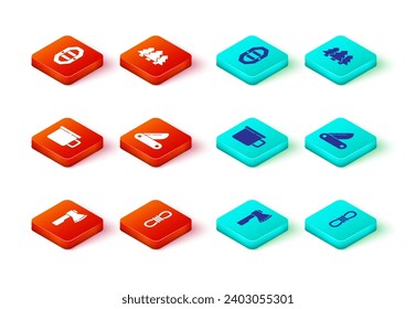 Set Wooden axe, Climber rope, Camping metal mug, Swiss army knife, Forest and Rafting boat icon. Vector