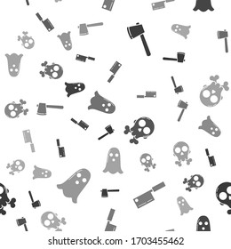 Set Wooden axe , Meat chopper , Skull on crossbones  and Ghost  on seamless pattern. Vector