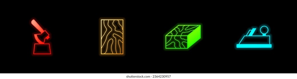 Set Wooden axe in stump, beam,  and plane tool icon. Vector