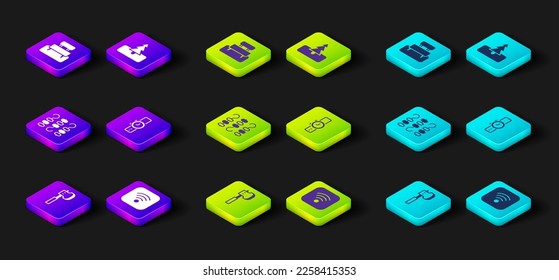 Set Wooden axe, Wi-Fi wireless internet, Grilled shish kebab on skewer, Wrist watch, Tree and Bench icon. Vector
