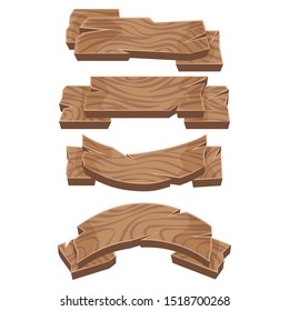 Set of wooden banners. Wooden ribbons pointers. Vector graphics.