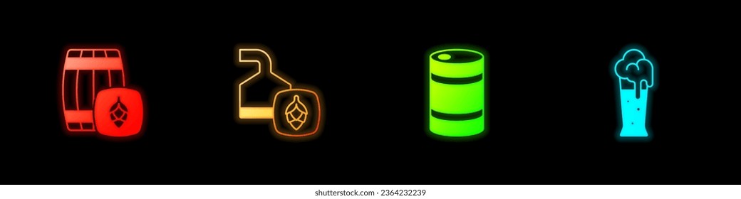 Set Wooden barrel, Beer brewing process, Metal beer keg and Glass of icon. Vector