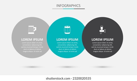 Legen Sie Holzfass, Biermuschel und Bierhahn. Infografik-Vorlage für Unternehmen. Vektorgrafik