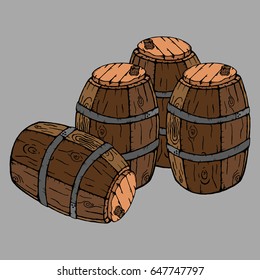Set wooden barrel for beer. Vector illustration.