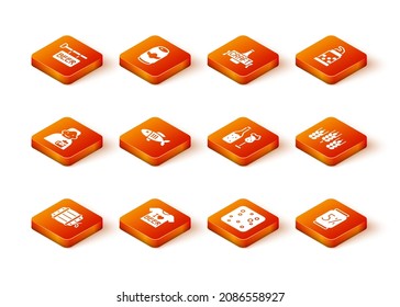 Set Wooden barrel on rack, Beer T-shirt, Happy man with beer, Dried fish, bubbles, bottle and glass, can and Wheat icon. Vector