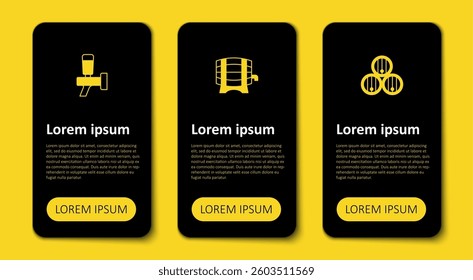 Set Wooden barrel, on rack and Beer tap. Business infographic template. Vector