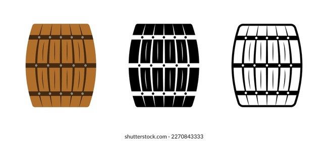 Set with wooden barrel vector icons. Wooden cask for storage alcohol drink. Vector 10 Eps.
