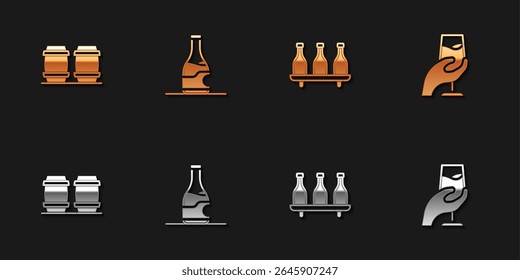 Definir barril de madeira para vinho, Garrafa de, e degustação de vinho, ícone de degustação. Vetor