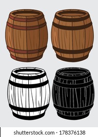 set of wooden barrels