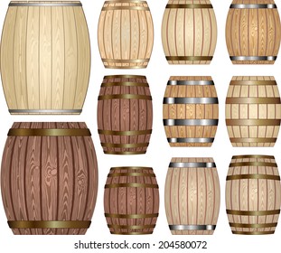 set of wooden barrels