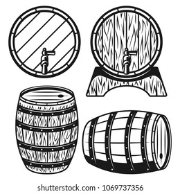 Set of wooden barrels in four style vector illustration isolated on white background