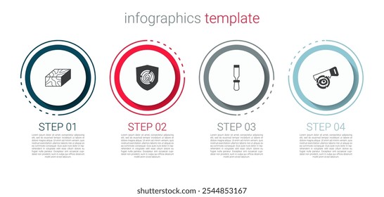 Set Wooden beam, logs, Chisel tool and Hand saw and. Business infographic template. Vector