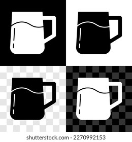 Set Wooden beer mug icon isolated on black and white, transparent background.  Vector