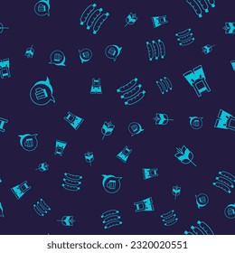 Set Wooden beer mug, Lederhosen, Sausage and Wheat on seamless pattern. Vector