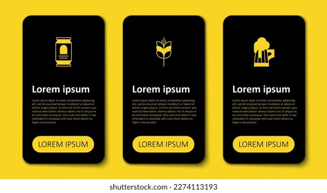 Set Wooden beer mug, Wheat and Beer can. Business infographic template. Vector