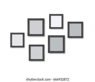 A set of wooden black frames for photos or pictures on the wall with a shadow. Vector illustration.