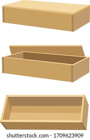 hölzerner Karton einzeln auf weißem Hintergrund. Cartoon-Vektorillustration auf weißem Hintergrund.
