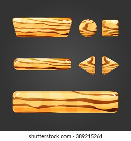 Set of wooden button  with different shapes. Vector gui elements for game design. 