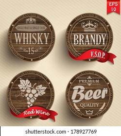 Set Wooden Casks Alcohol Drinks Emblems Stock Vector (Royalty Free ...