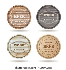 Set of wooden casks with alcohol drinks emblems - vector illustration template design ( Image trace of wooden background )