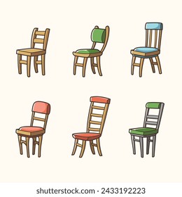 Set of wooden chair sticker design, icon design and vector illustration