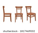 Set of wooden chairs for outdoor and indoor usage retro chair without cushion flat vector illustration isolated on white background