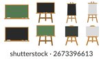 Set of wooden chalkboards with various frames in shapes and styles for education, decoration, and presentation design