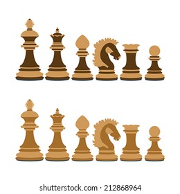 A set of wooden chess on white background