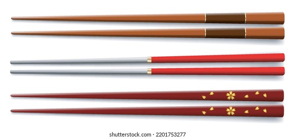 set of wooden chopstick isolated or chopstick for eating sushi, sea food, japanese and chinese food. eps vector