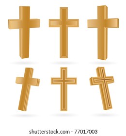 Set of wooden Christian crosses isolated on white