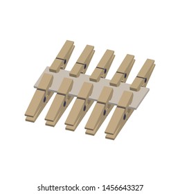 A set of wooden clothespins.Isometric and 3D view.