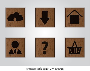 Set of wooden computer icons