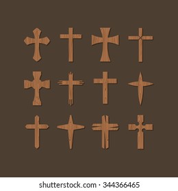 Set of wooden crosses