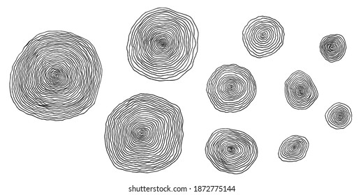 Set of wooden cross-section. Tree rings. Vector illustration isolated on white background