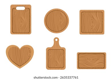 Ensemble de planches à découper en bois dans différentes formes illustration de conception d'Image vectorielle. Convient pour l'art du clip, autocollants, illustration de conception à plat, etc
