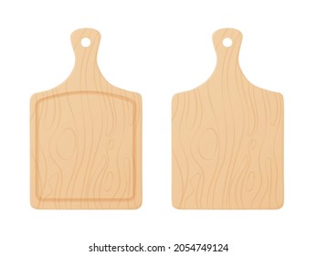 Set of wooden cutting boards with a handle. Isolated illustration on a white background.